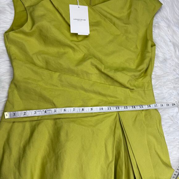 Lafayette 148 New Yok Silk Linen Drape Front Asymmetric Dress Green Size 8 NWT - Picture 9 of 15
